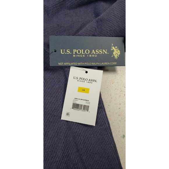 U.S. Polo Assn Mens Quarter Zip Flat Back Rib Pullover Navy Blue Size L - Picture 15 of 16